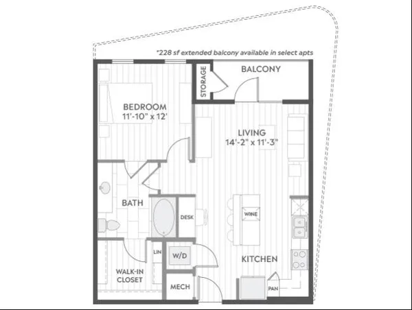 A3az floor plan, 1 bedroom