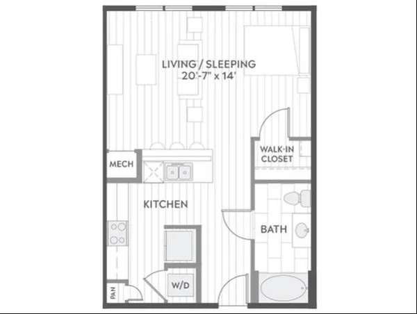 E2z floor plan, studio, 652 sq ft