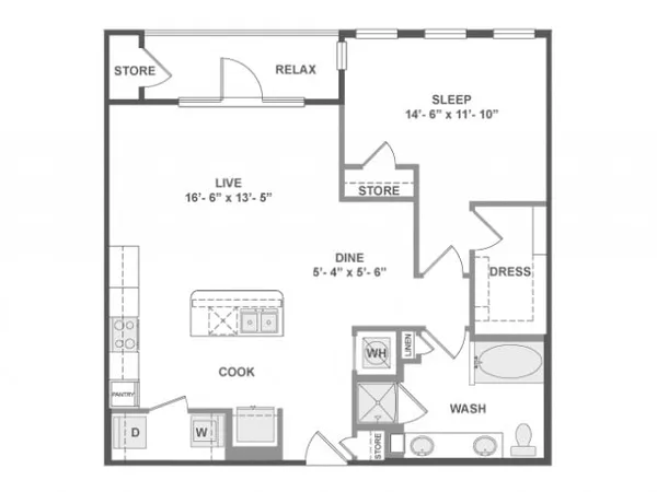 A5a floor plan, 1 bedroom, 919 sq ft
