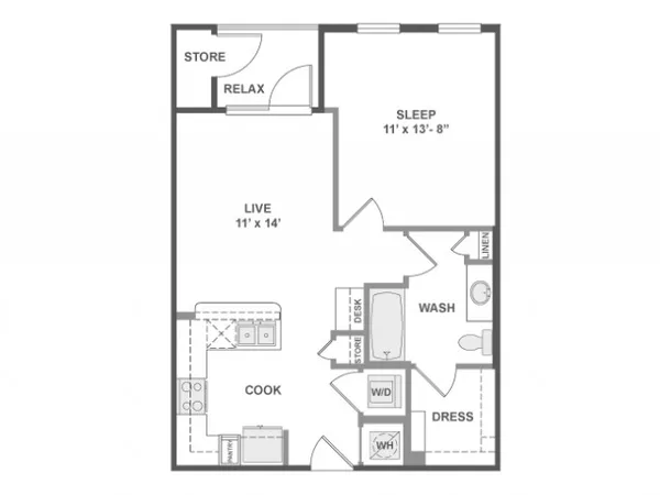 A2aZ floor plan, 1 bedroom