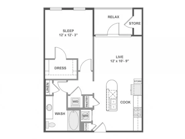 A2bZ floor plan, 1 bedroom