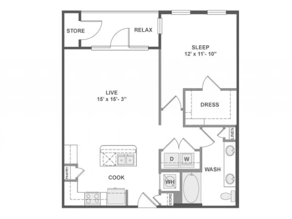 A3c floor plan, 1 bedroom, 789 sq ft