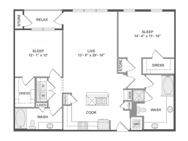 C6b floor plan, 2 bedroom, 1,239 sq ft