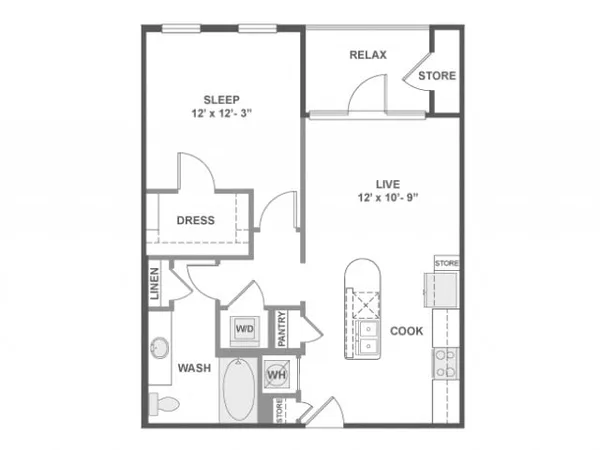 A2b floor plan, 1 bedroom, 699 sq ft