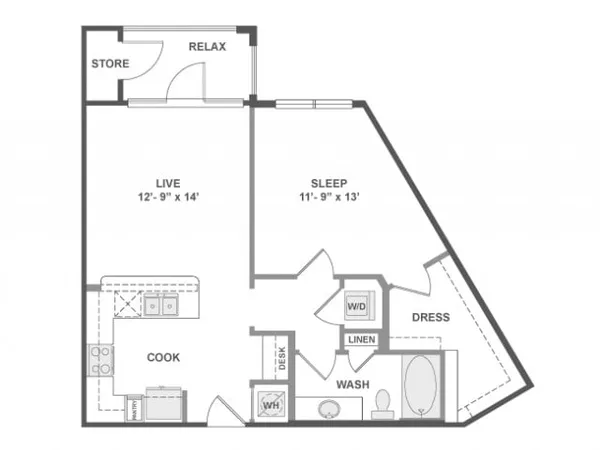 A3 floor plan, 1 bedroom