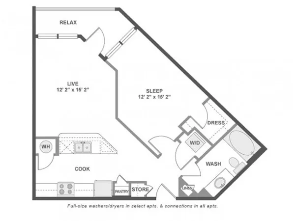 A3 floor plan, 1 bedroom, 715 sq ft