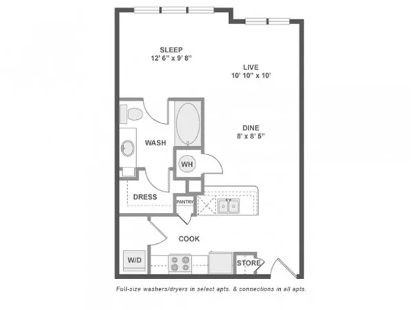 E1Z floor plan, studio, 632 sq ft