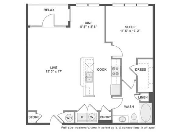 A5 floor plan, 1 bedroom, 912 sq ft
