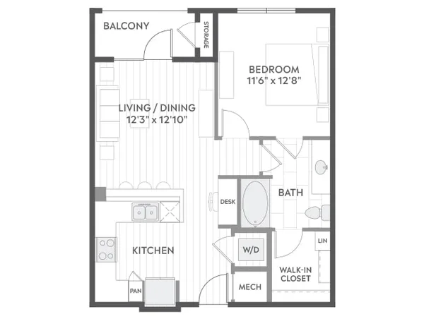 A2Z floor plan, 1 bedroom