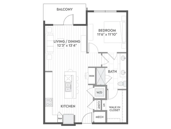 A3c floor plan, 1 bedroom, 785 sq ft