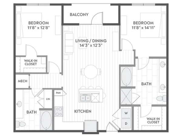 C6 floor plan, 2 bedroom, 1,201 sq ft