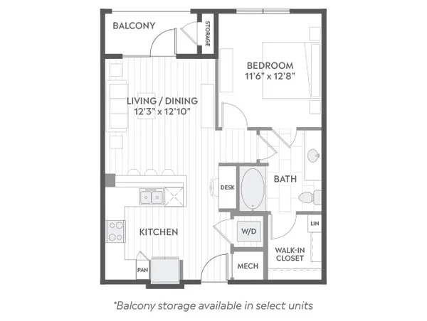 A2 floor plan, 1 bedroom, 699 sq ft