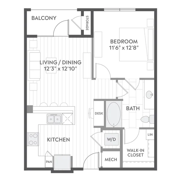 A2az floor plan, 1 bedroom