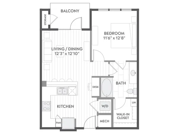 A2a floor plan, 1 bedroom