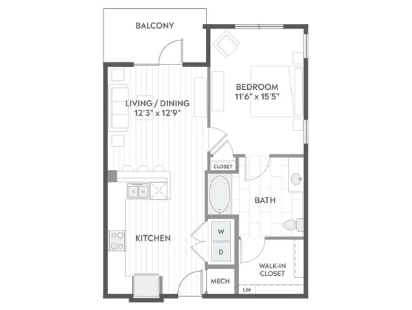 A3b floor plan, 1 bedroom, 777 sq ft