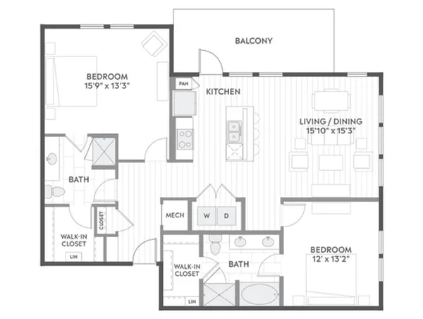 C6c floor plan, 2 bedroom, 1,296 sq ft