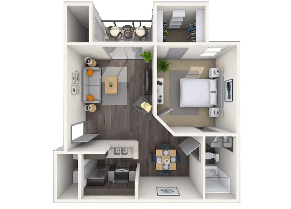 Burgundy floor plan, 1 bedroom, 650 sq ft