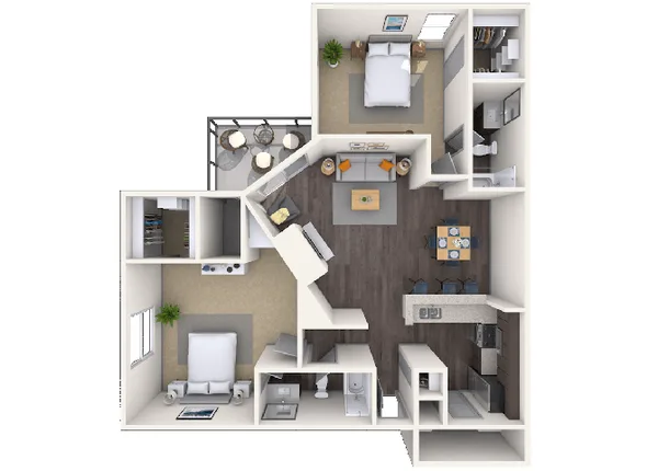 Normandy floor plan, 2 bedroom, 1,069 sq ft