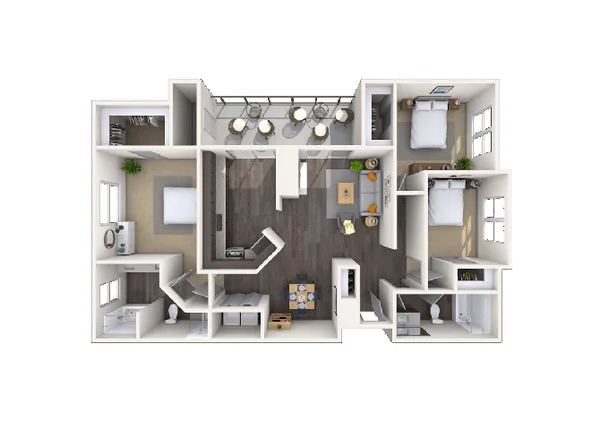 Touraine floor plan, 3 bedroom, 1,352 sq ft