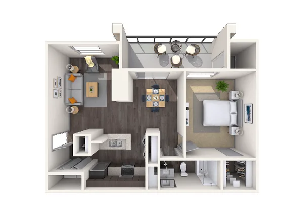 Riviera floor plan, 1 bedroom, 740 sq ft