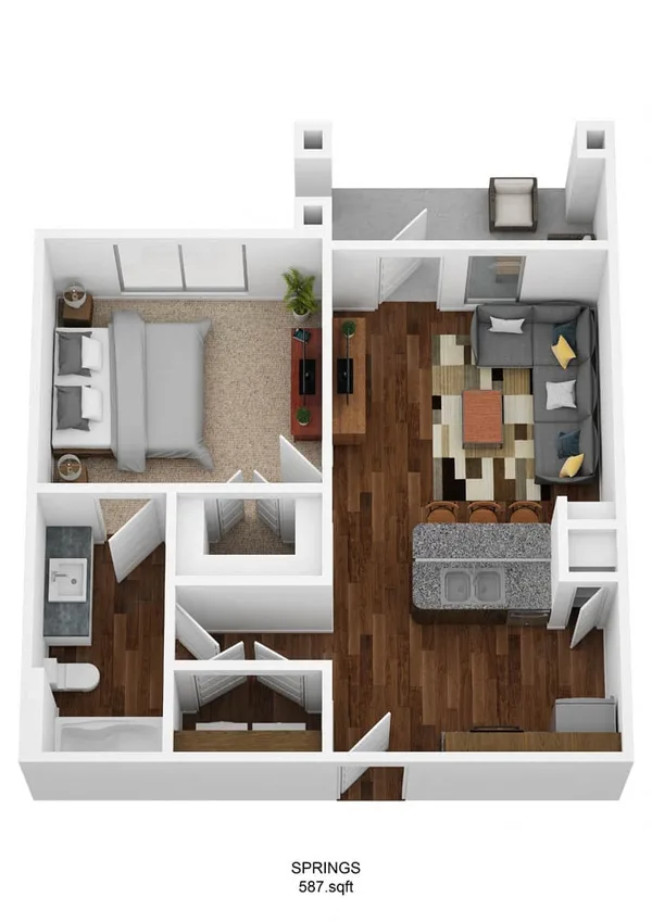 A1A-S floor plan, 1 bedroom, 587 sq ft