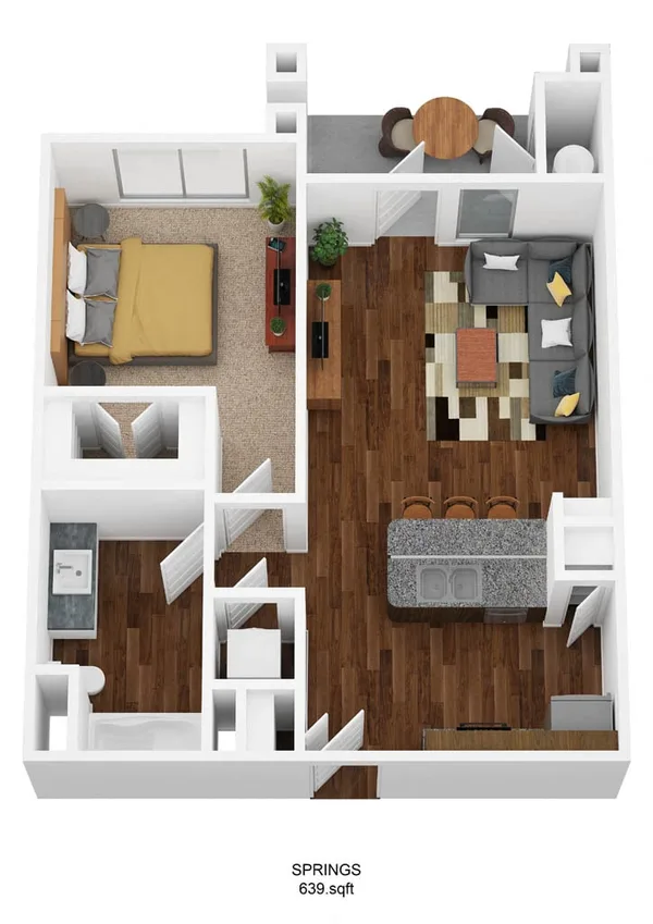 A1C-S floor plan, 1 bedroom, 642 sq ft