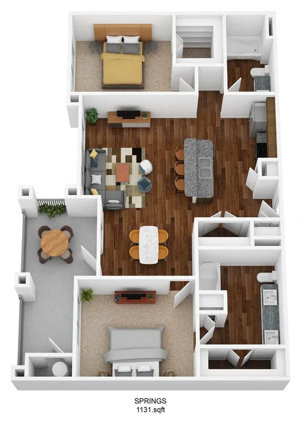 B2B-S floor plan, 2 bedroom, 1,131 sq ft