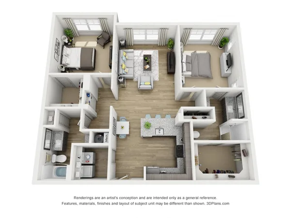 B2C-P floor plan, 2 bedroom, 1,215 sq ft