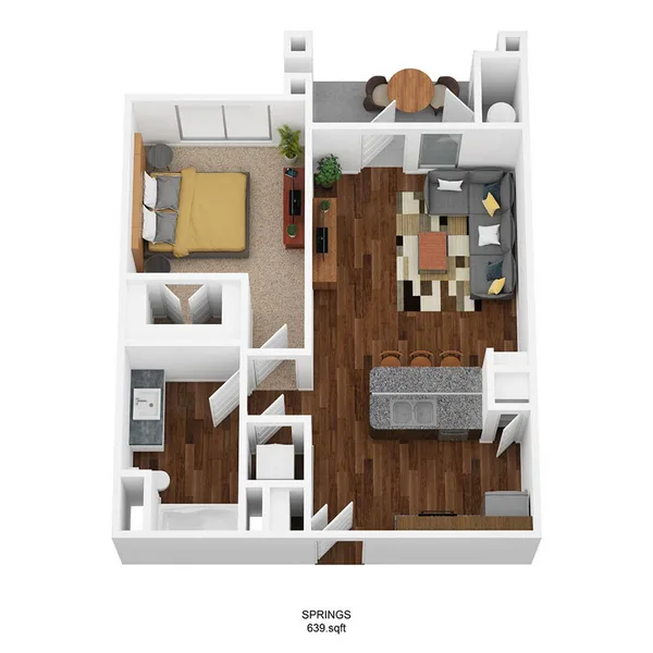 A1B-S floor plan, 1 bedroom, 635 sq ft