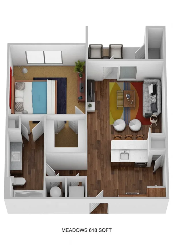A1A-M floor plan, 1 bedroom, 618 sq ft