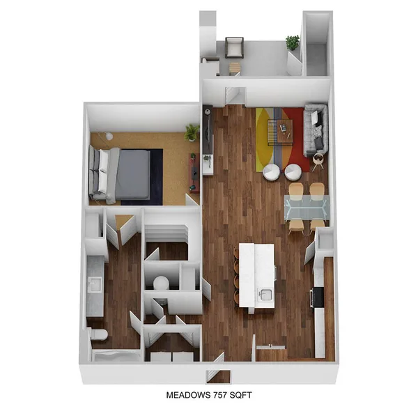 A1F-M floor plan, 1 bedroom, 757 sq ft