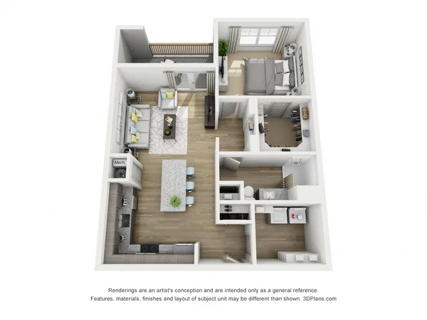 A1B-P floor plan, 1 bedroom, 768 sq ft
