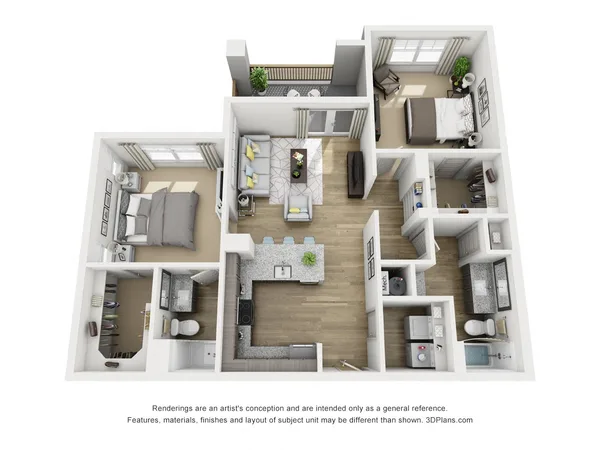 B2A-P floor plan, 2 bedroom, 1,015 sq ft