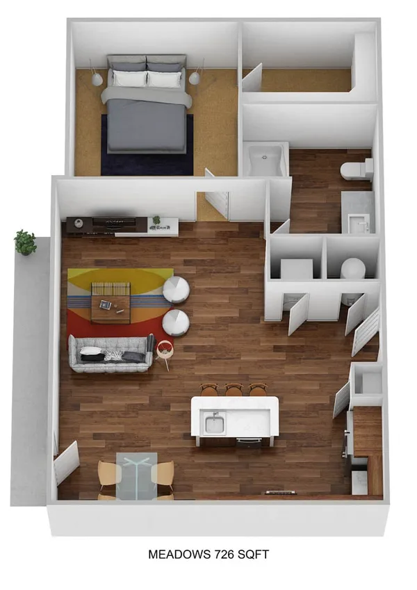 A1D-M floor plan, 1 bedroom, 726 sq ft