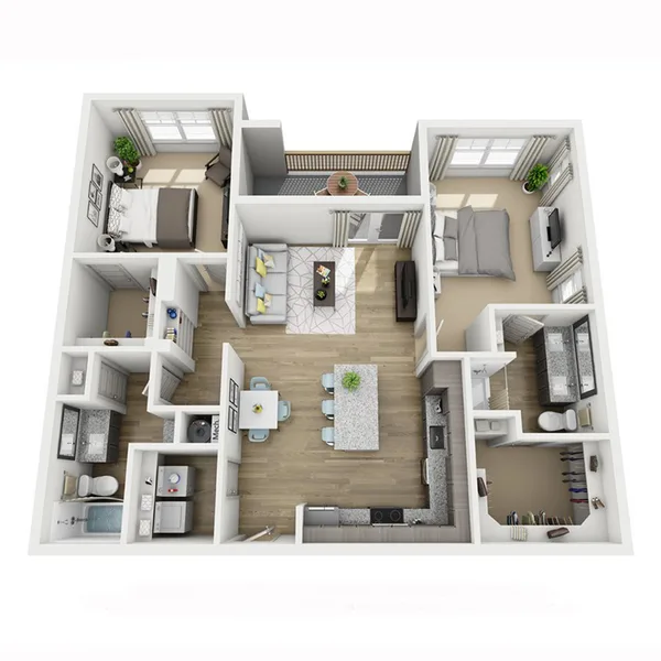 B2B-P floor plan, 2 bedroom, 1,114 sq ft