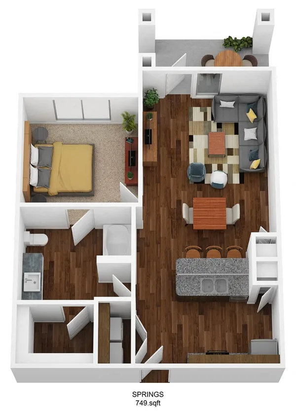 A1E-S floor plan, 1 bedroom, 749 sq ft