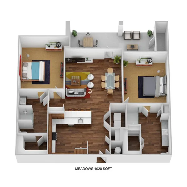 B2C-M floor plan, 2 bedroom, 1,020 sq ft