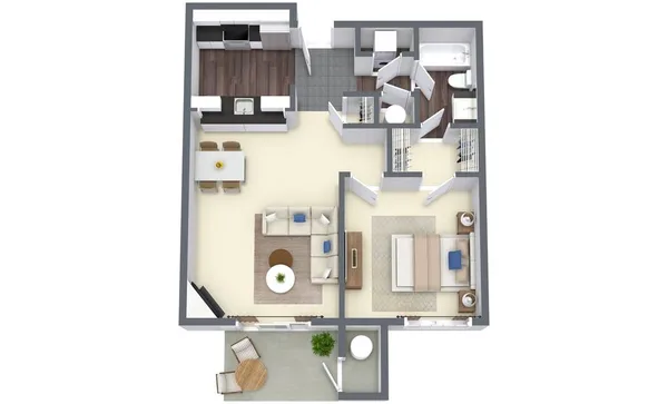 11AX floor plan, 1 bedroom, 596 sq ft
