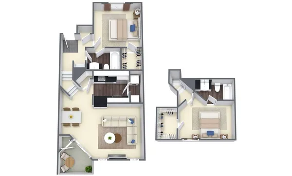 22B1T floor plan, 2 bedroom, 1,027 sq ft