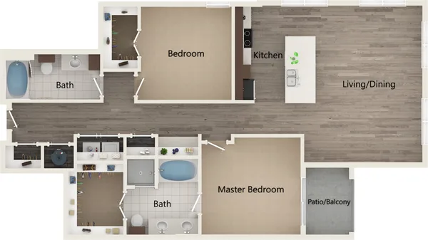 B2O floor plan, 2 bedroom, 1,336 sq ft