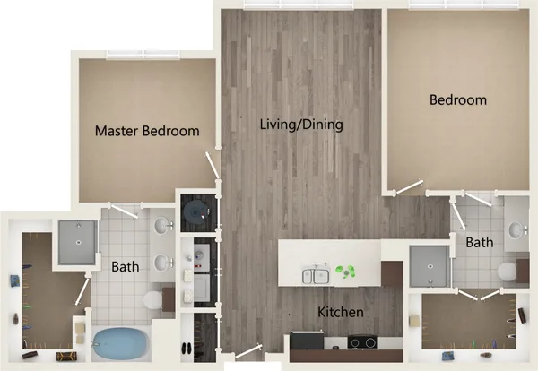 B2I floor plan, 2 bedroom, 1,145 sq ft