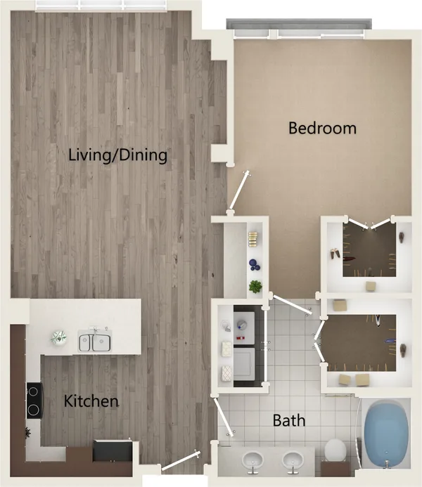 A1Y floor plan, 1 bedroom, 905 sq ft