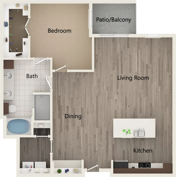 A15 floor plan, 1 bedroom, 964 sq ft