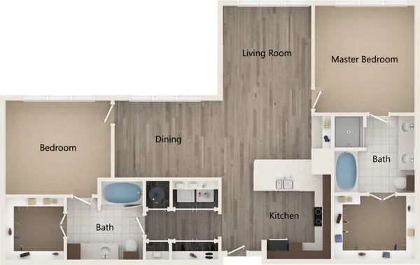 B2R floor plan, 2 bedroom, 1,377 sq ft