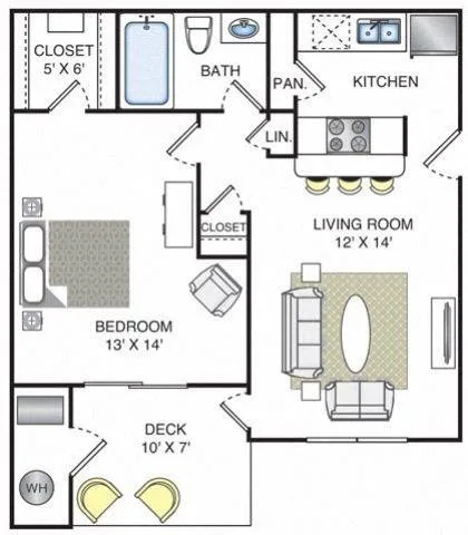 Laguna floor plan, 1 bedroom, 680 sq ft