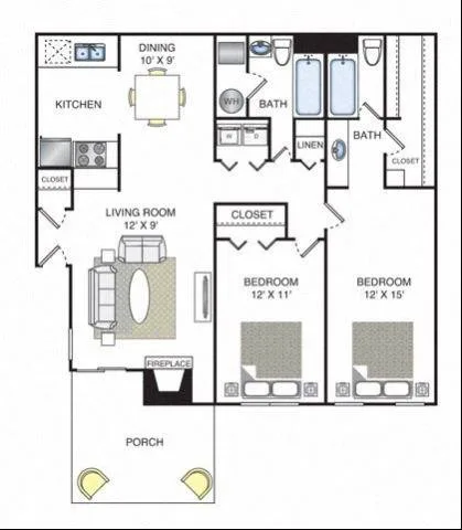 Vista 1 floor plan, 2 bedroom, 1,210 sq ft
