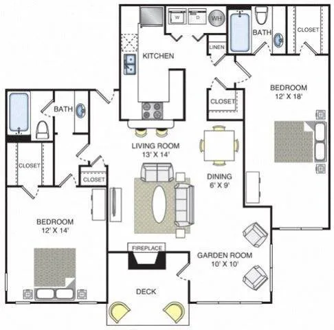 Dakota floor plan, 2 bedroom, 1,290 sq ft