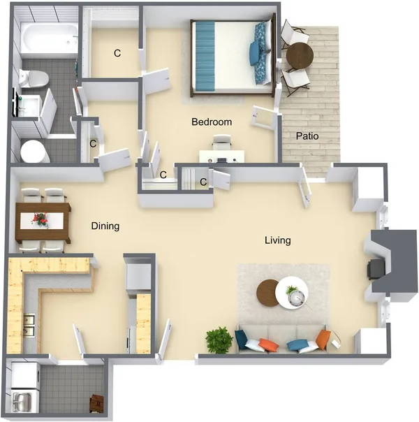 11BX floor plan, 1 bedroom, 840 sq ft