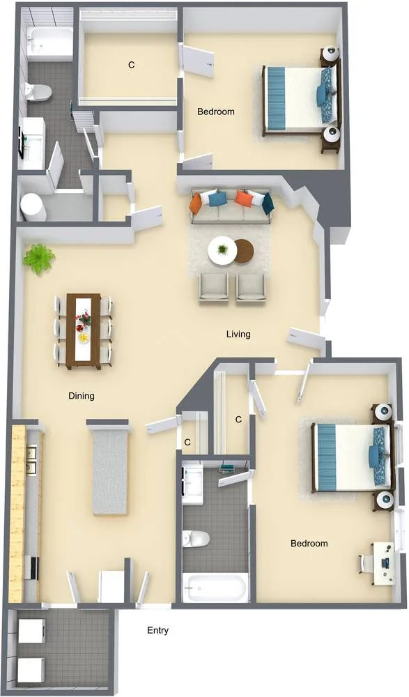 22AX floor plan, 2 bedroom, 1,150 sq ft