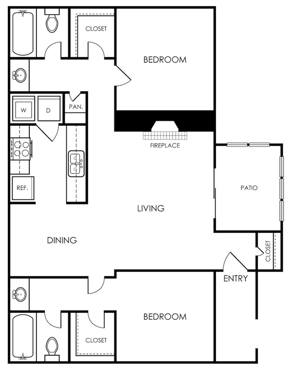 B2 floor plan, 2 bedroom, 1,209 sq ft